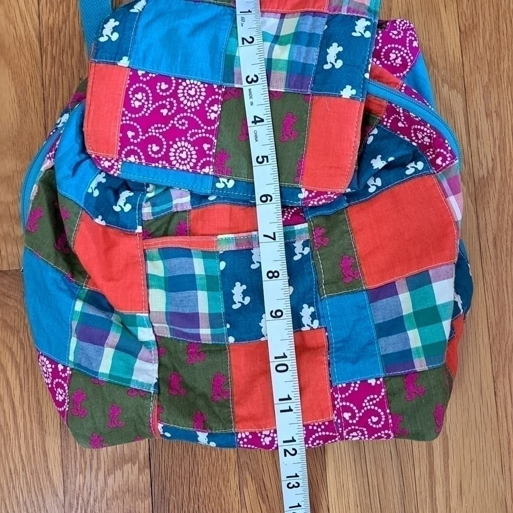 Authentic Disney Parks Backpack Madras Plaid Quilted Fabric 12" x 11" x 4" - Picture 13 of 15